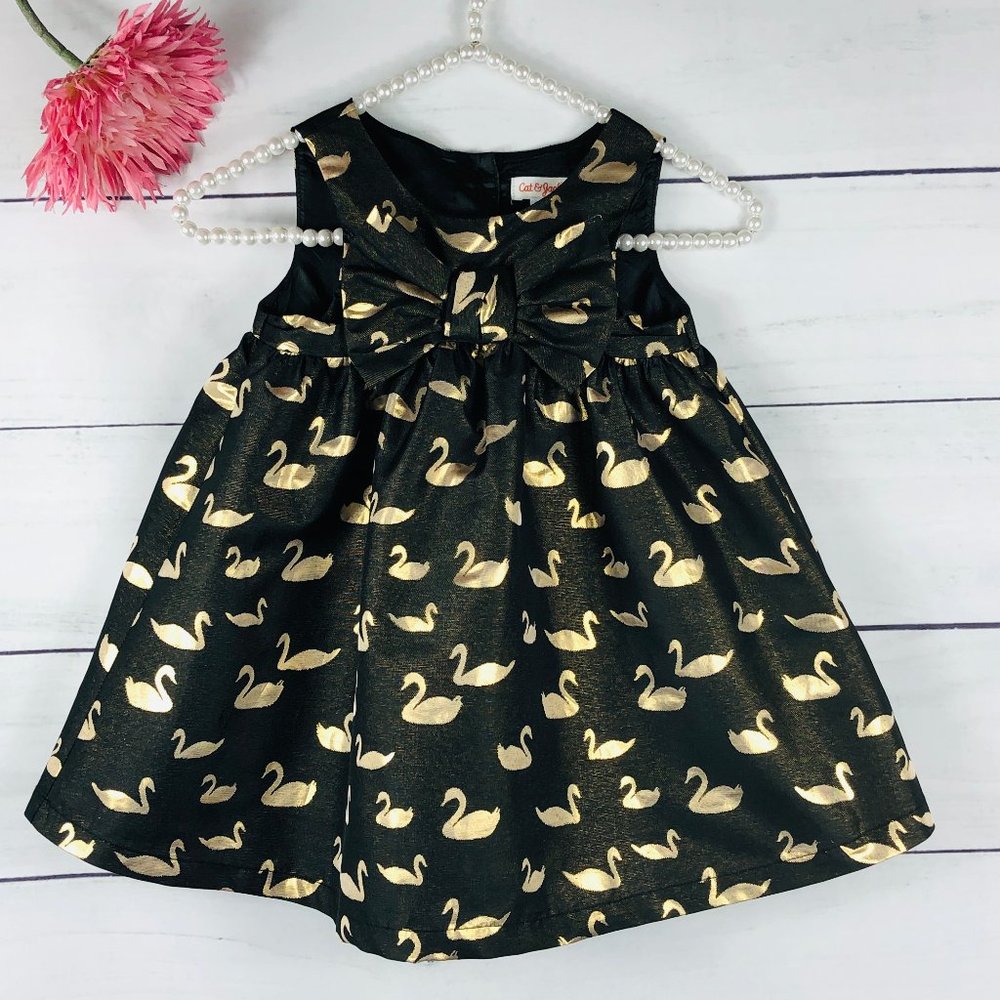 CAT AND JACK Swan Black Gold Empire Dress 3T